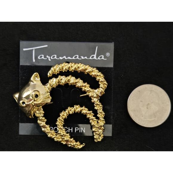 Vintage Taramanda Twisted Rope Arched Back Cat Gold Tone Pin Brooch - Picture 2 of 5